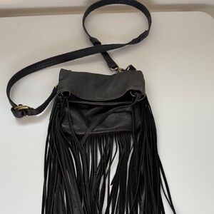 Fringe Black Leather Crossbody Bag